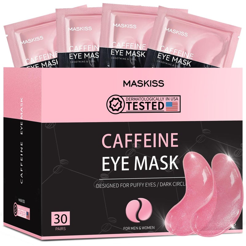 Maskiss Under Eye Patches 30 Pairs Caffeine Eye Masks for Dark Circles Puffy Eyes Undereye Bags Collagen Eye Patches for Wrinkles and Puffiness Skin Care Gift for Her
